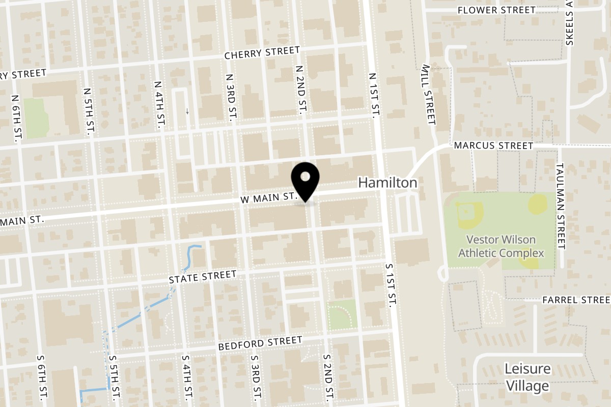 Map showing the location of Grano on 203 W Main St in Hamilton